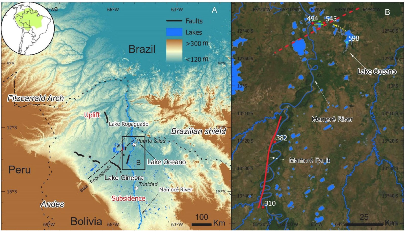 Landscape evolution of the Bolivian Amazon controlled by uplift events dated 13,000, 10,000 and 6000 cal yr BP